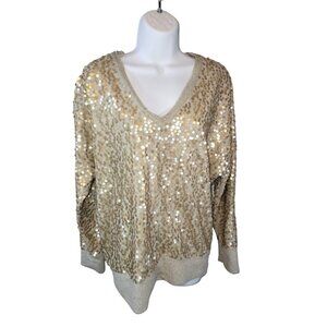 Sharon Young Gold Sequin circles Size Medium M Sweater Shirt